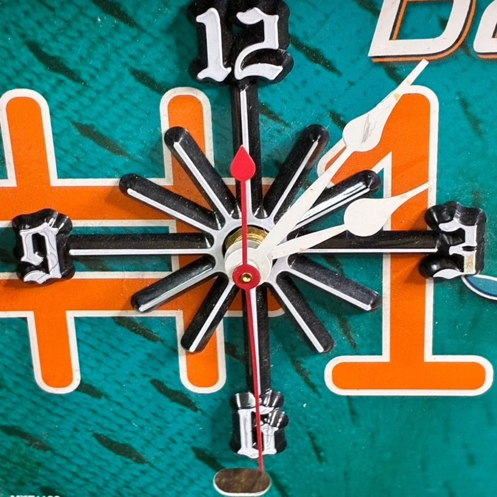 Miami Dolphins NFL License Plate Wall Clock Rico Industries MTF1102 Teal Orange